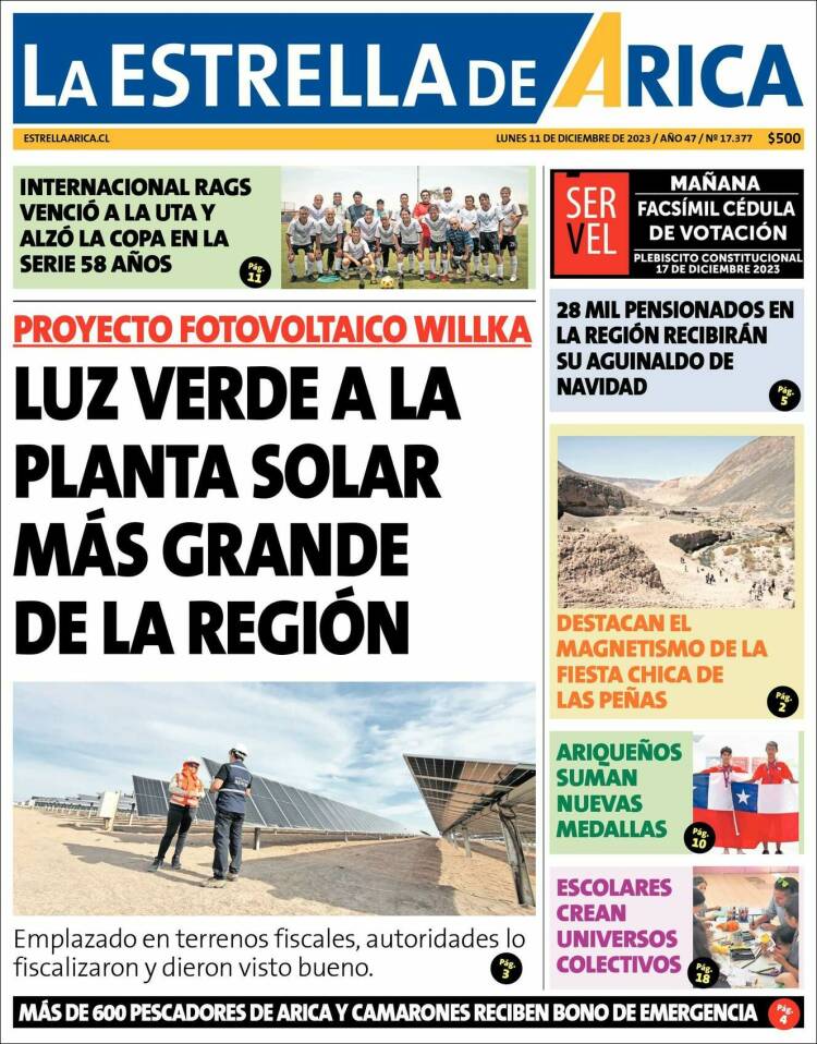 Portada de La Estrella de Arica (Chile)