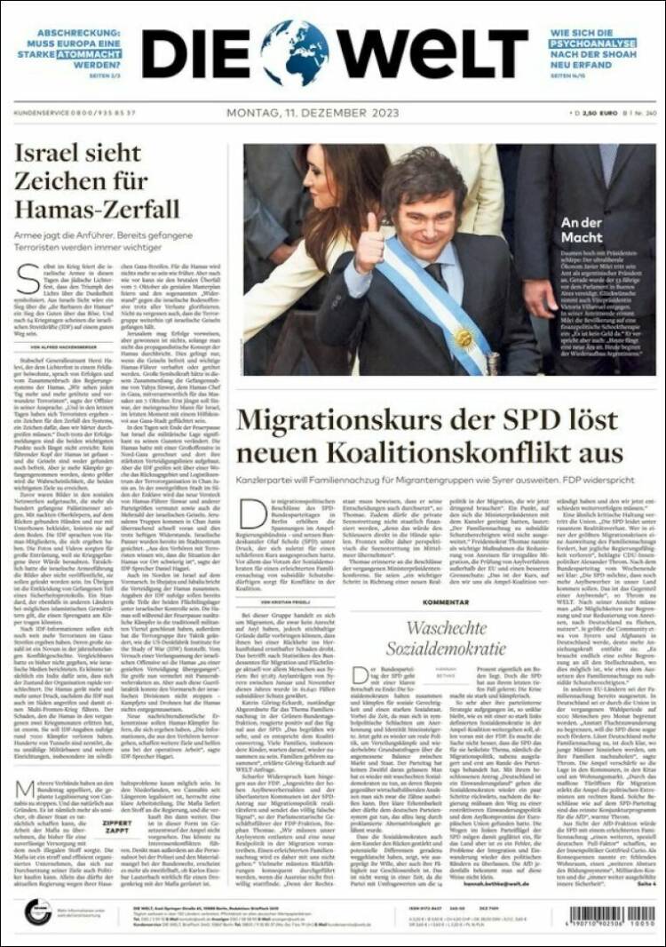 Portada de Die Welt (Alemania)