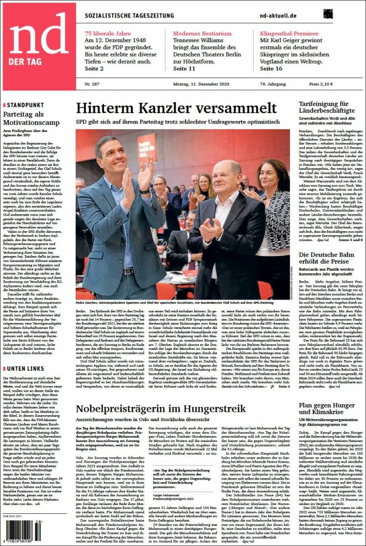 Portada de Neues Deutschland (Alemania)