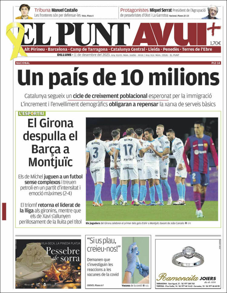 Portada de El Punt Avui (España)