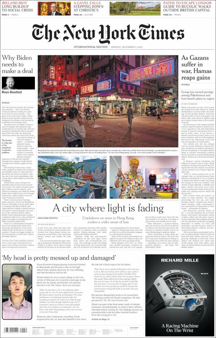 Portada de International New York Times (Europa)