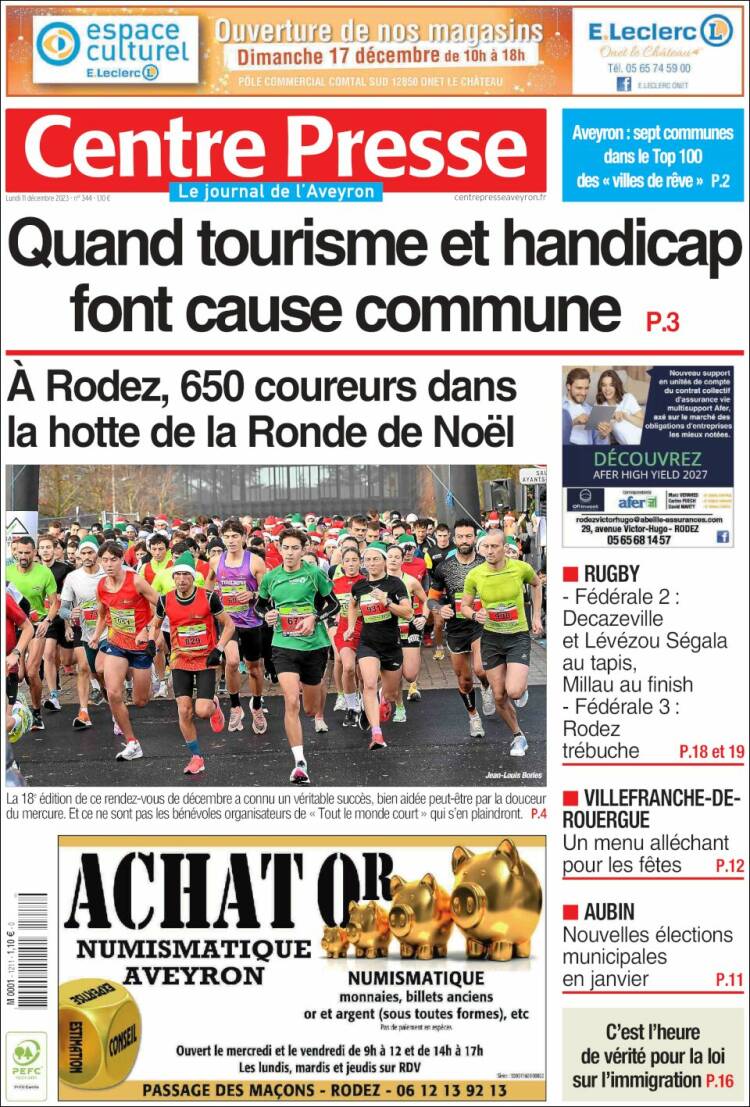 Portada de Centre Presse (Francia)