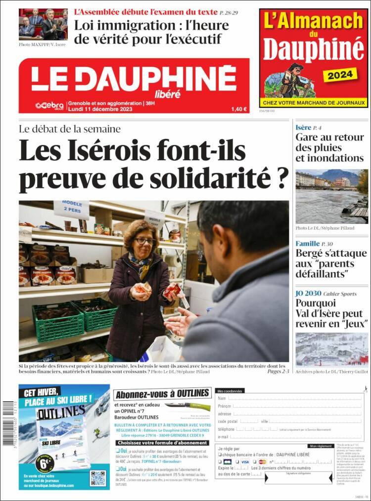 Portada de Le Dauphiné Libéré (Francia)
