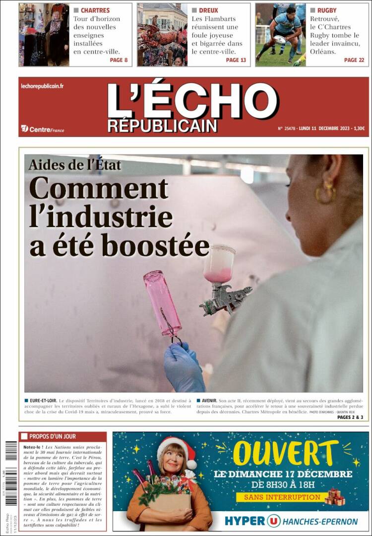 Portada de L'Echo Républicain (Francia)