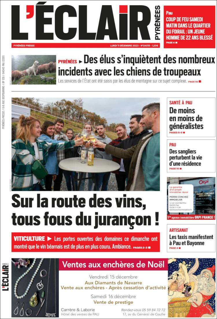 Portada de L'Eclair des Pyrénées (Francia)