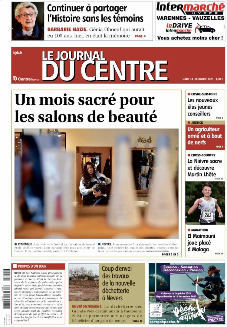 Portada de Le Journal du Centre (Francia)