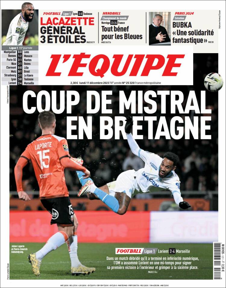 Portada de L'Equipe (Francia)