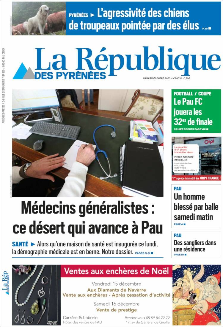 Portada de La République des Pyrénées (Francia)