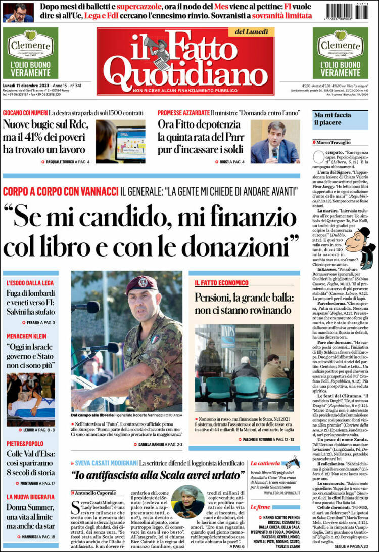 Portada de Il Fatto Quotidiano (Italia)