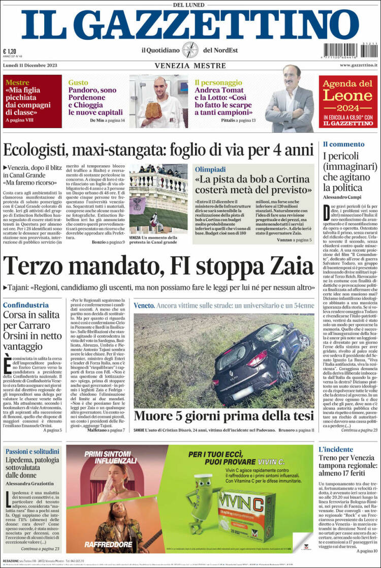 Portada de Il Gazzettino (Italia)