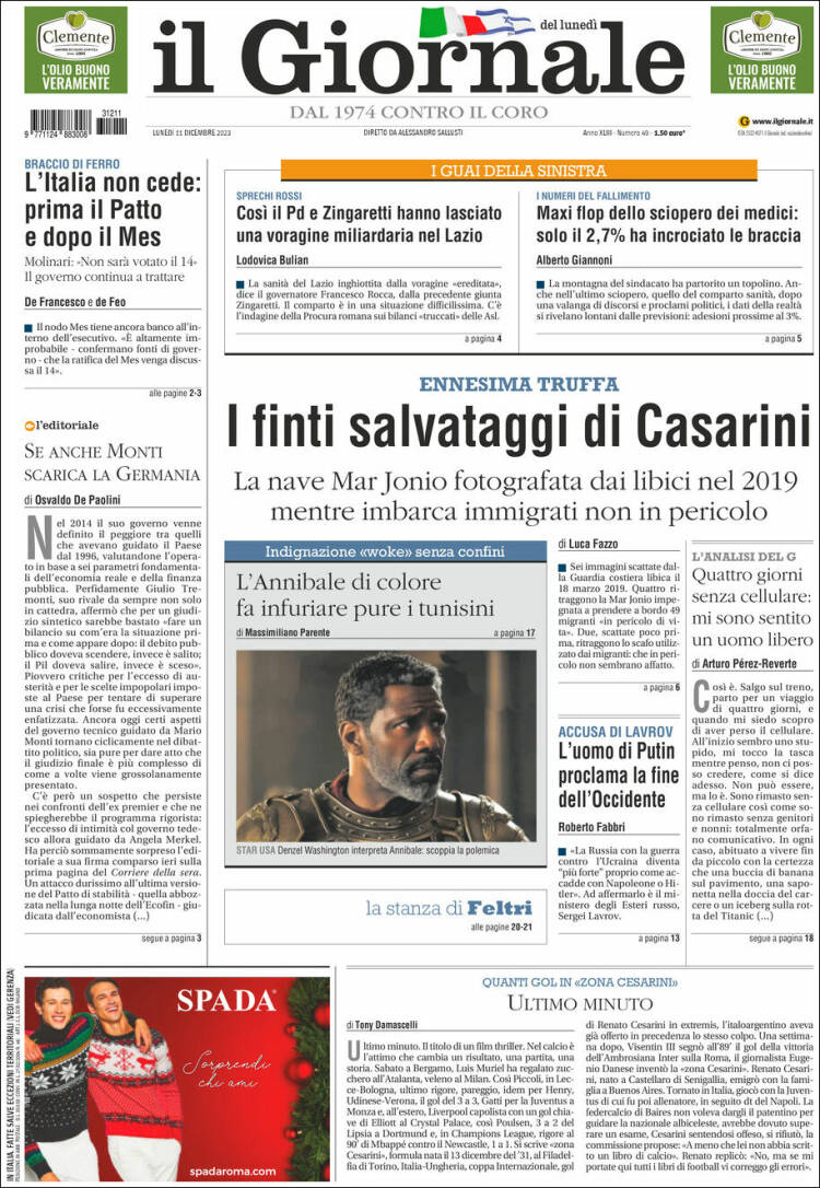 Portada de il Giornale (Italia)