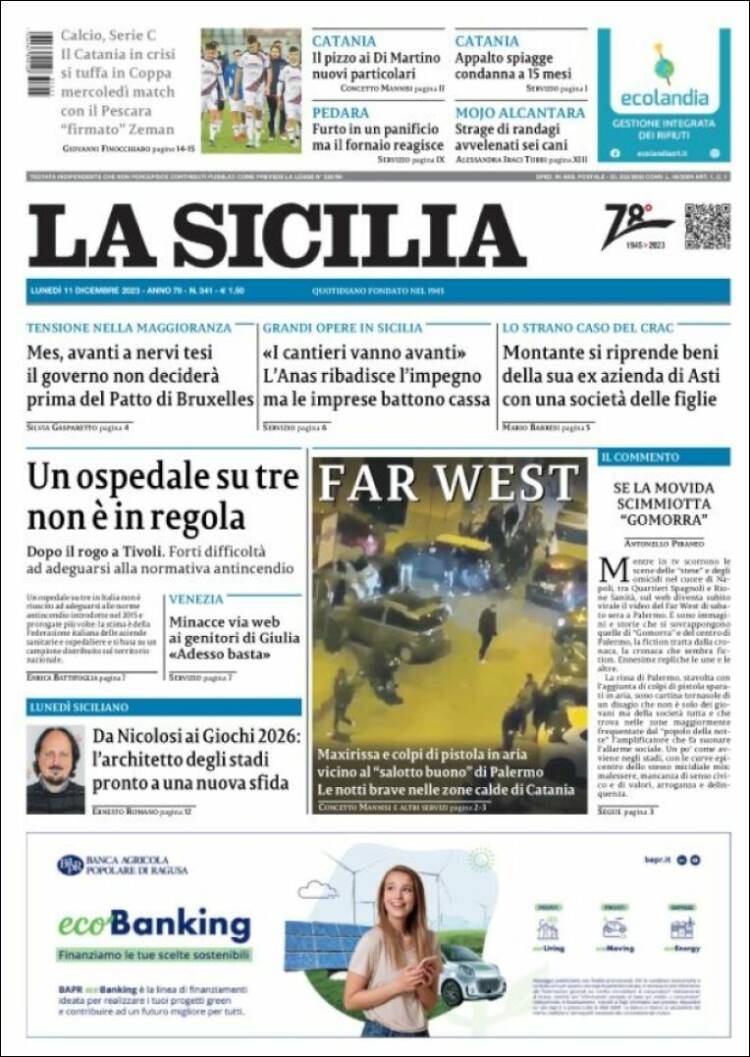 Portada de La Sicilia (Italia)