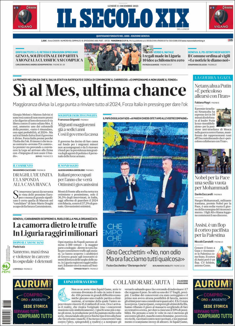 Portada de Il Secolo XIX (Italia)