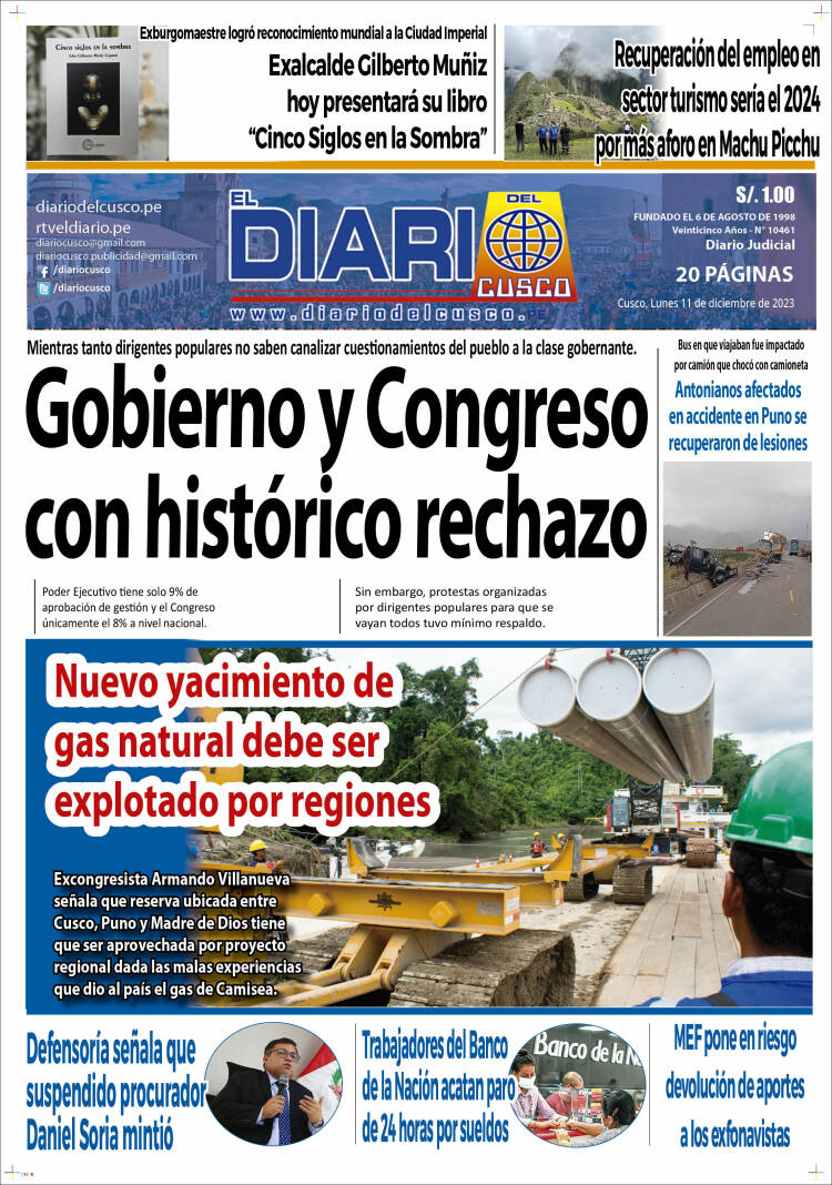 Portada de El Diario del Cusco (Perú)