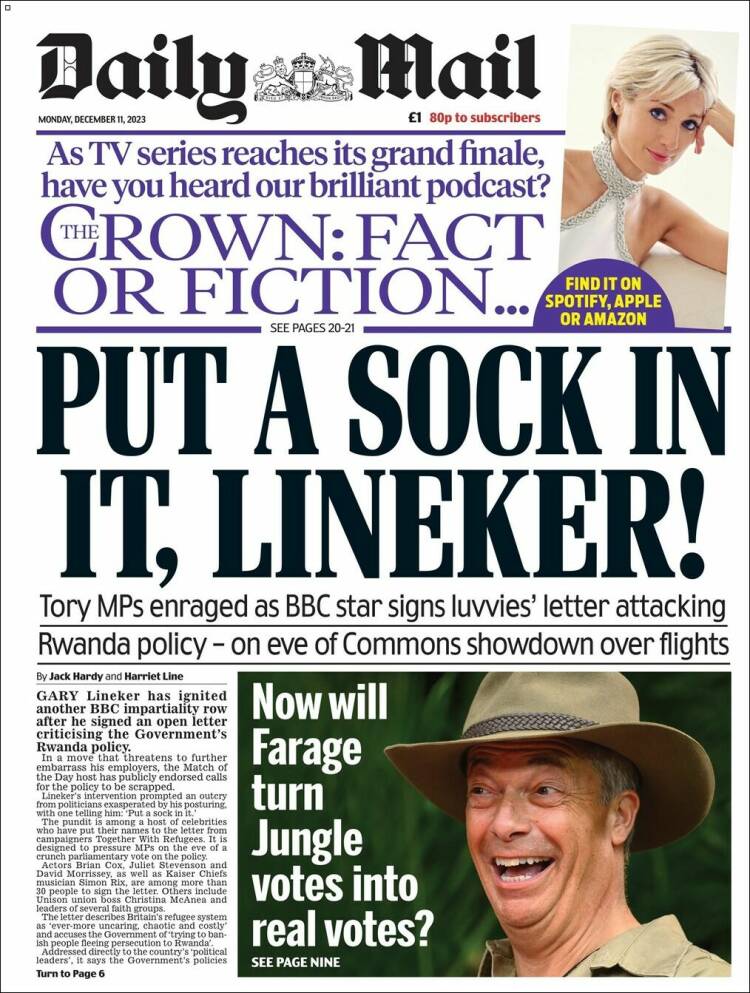 Portada de Daily Mail (Reino Unido)