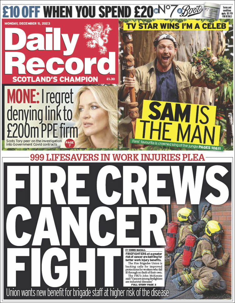 Portada de Daily Record (Reino Unido)