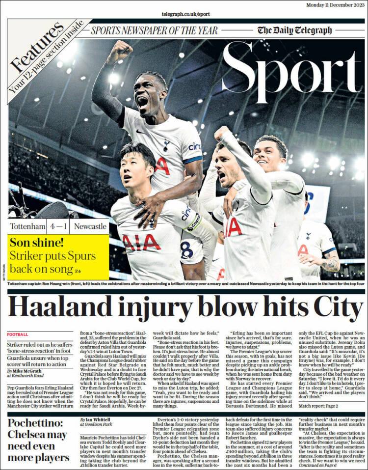 Portada de Telegraph Sport (Reino Unido)