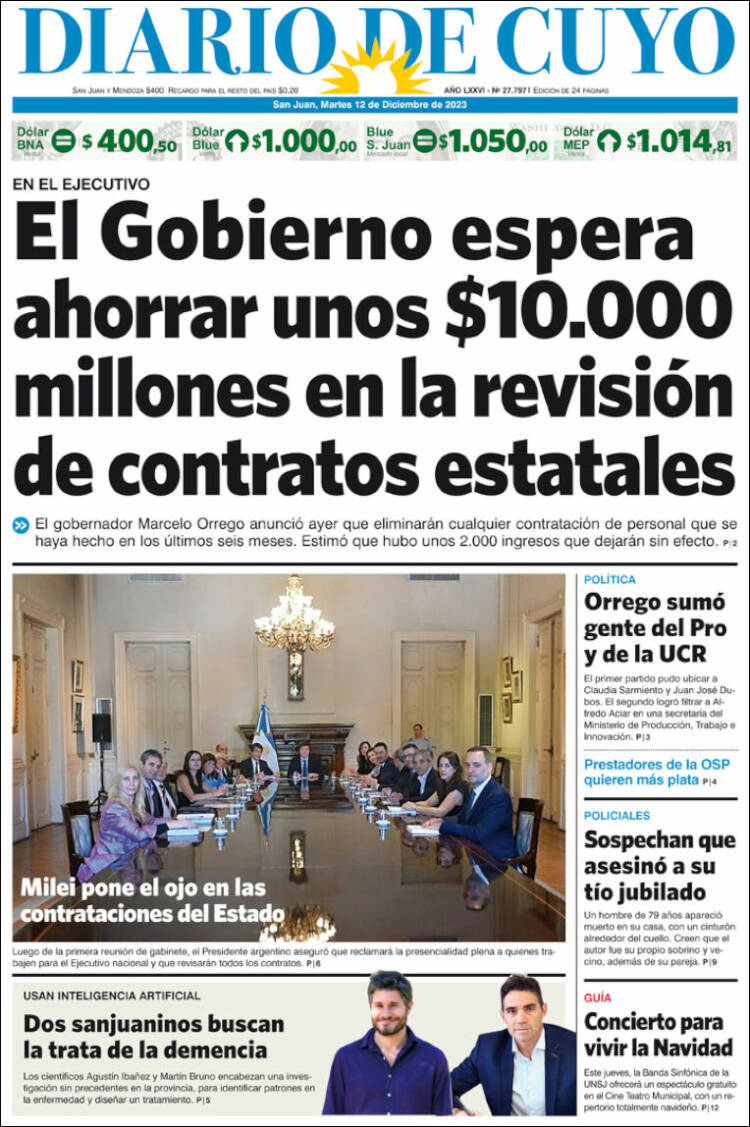 Portada de Diario de Cuyo (Argentina)
