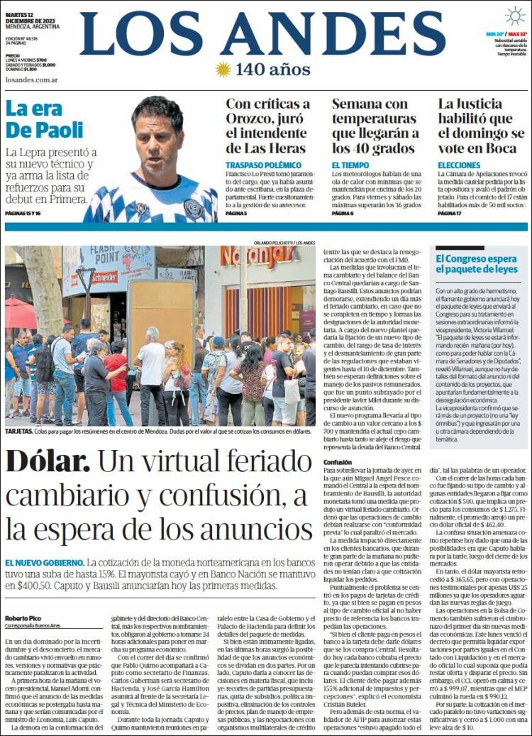 Portada de Los Andes - Mendoza (Argentina)