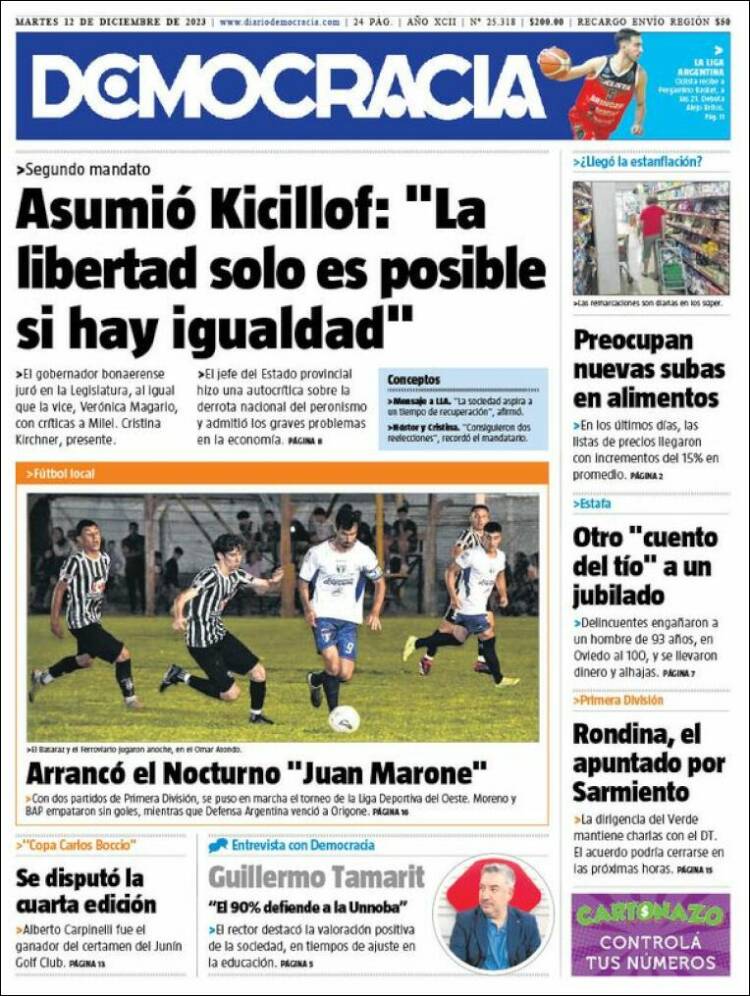 Portada de Diario Democracia (Argentina)