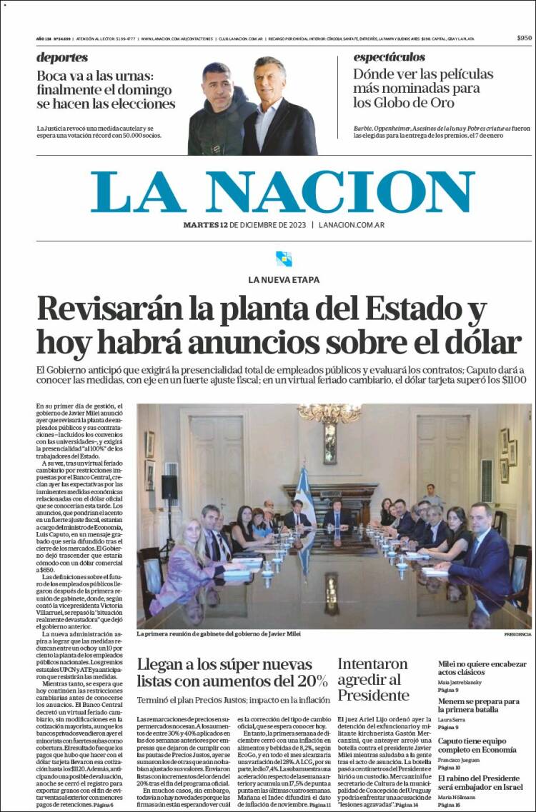 Portada de La Nación (Argentina)