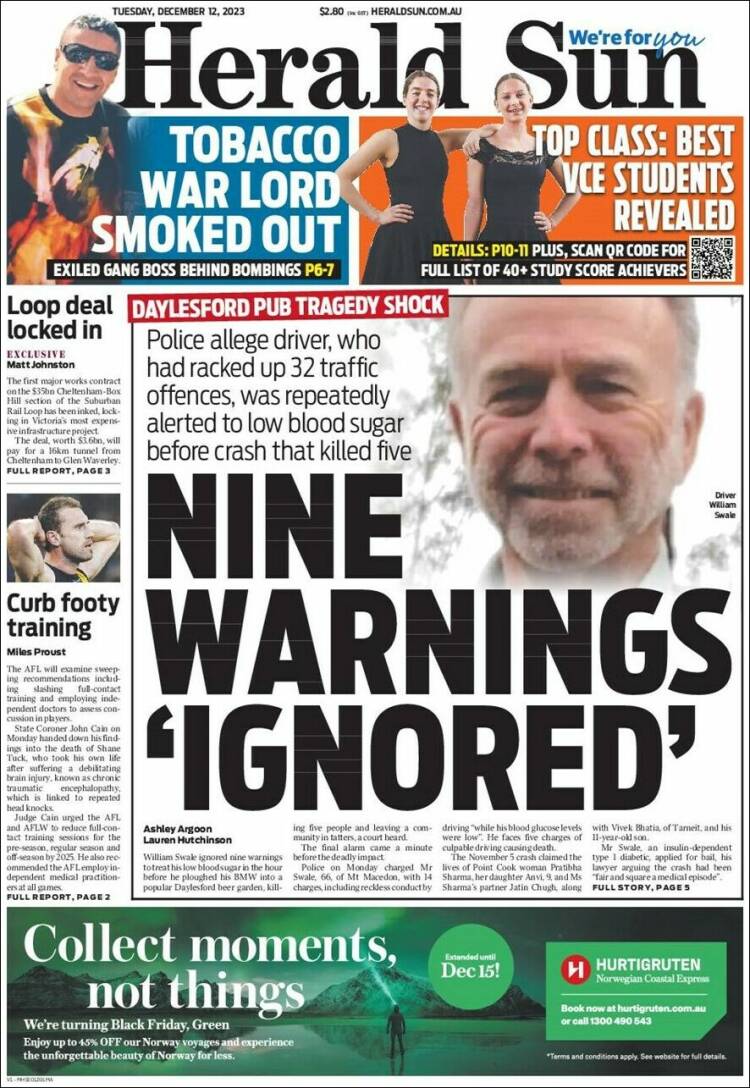 Portada de Herald Sun (Australia)