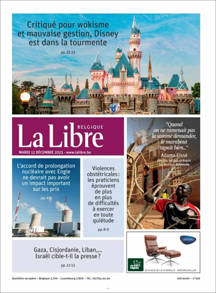 Portada de La Libre.be (B&eacute;lgica)