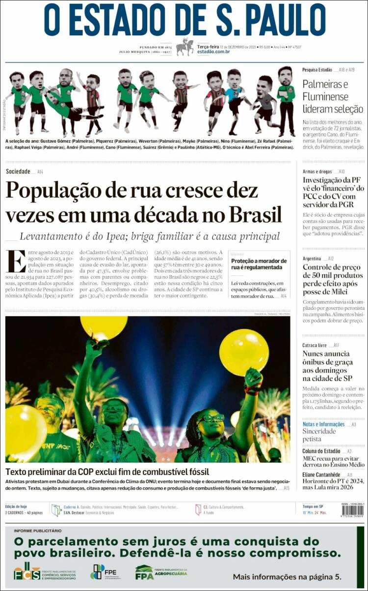 Portada de O Estado de São Paulo (Brasil)