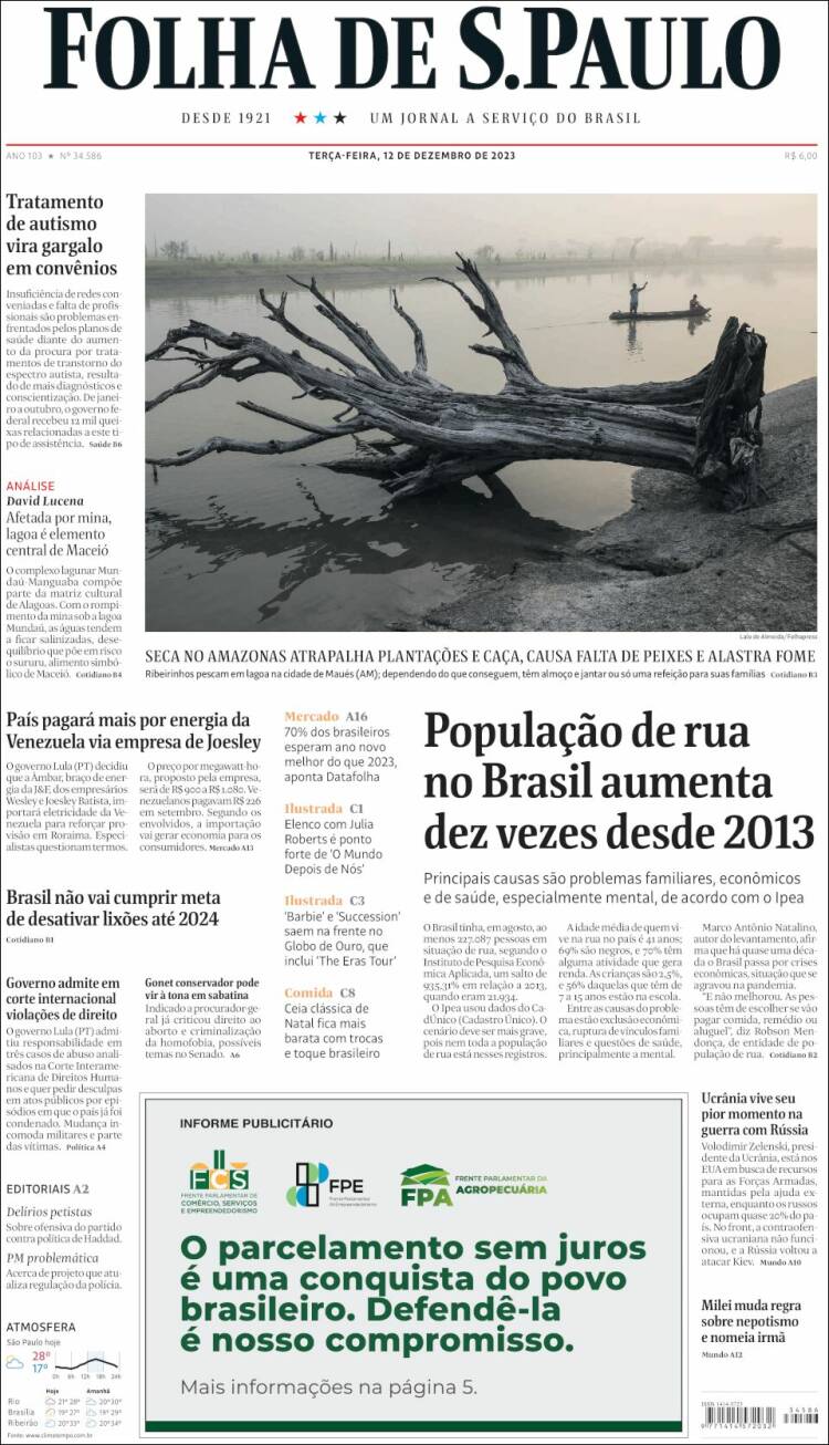 Portada de Folha de São Paulo (Brasil)