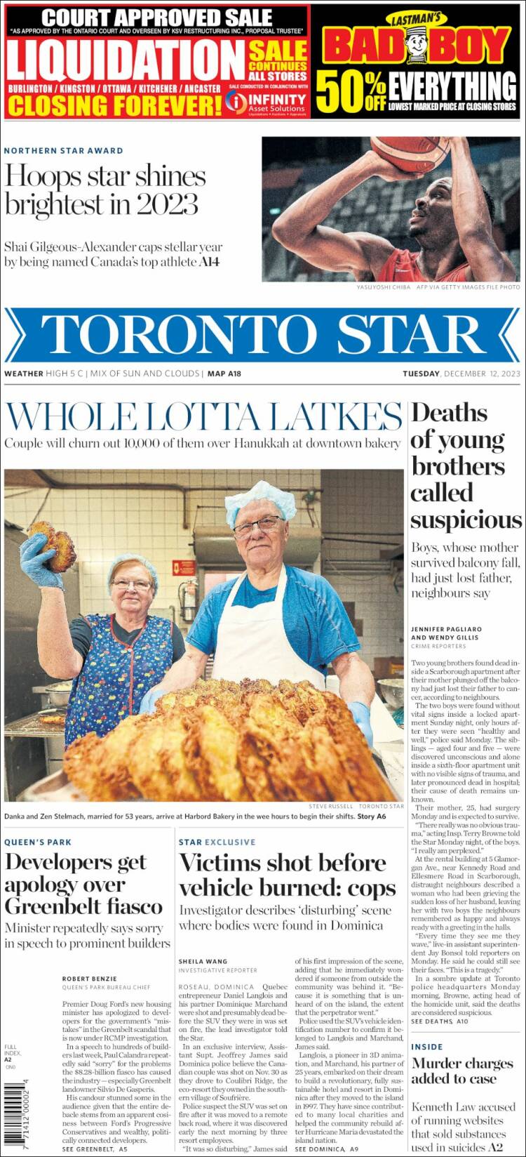 Portada de The Toronto Star (Canadá)