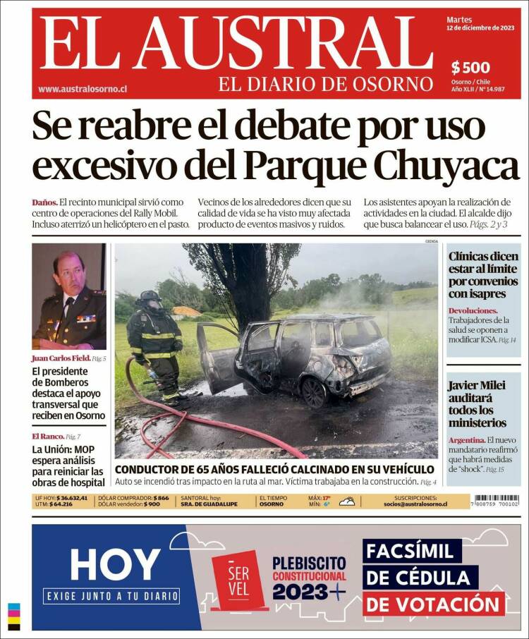 Portada de El Austral de Osorno (Chile)