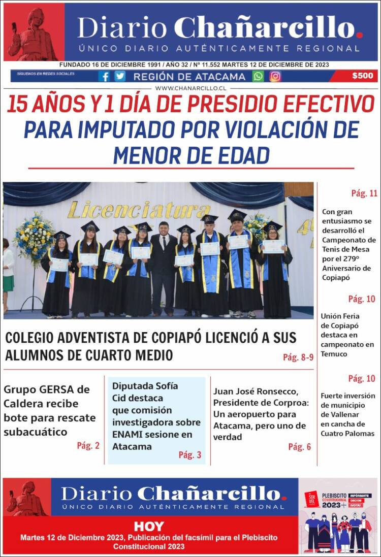 Portada de Diario Chañarcillo (Chile)