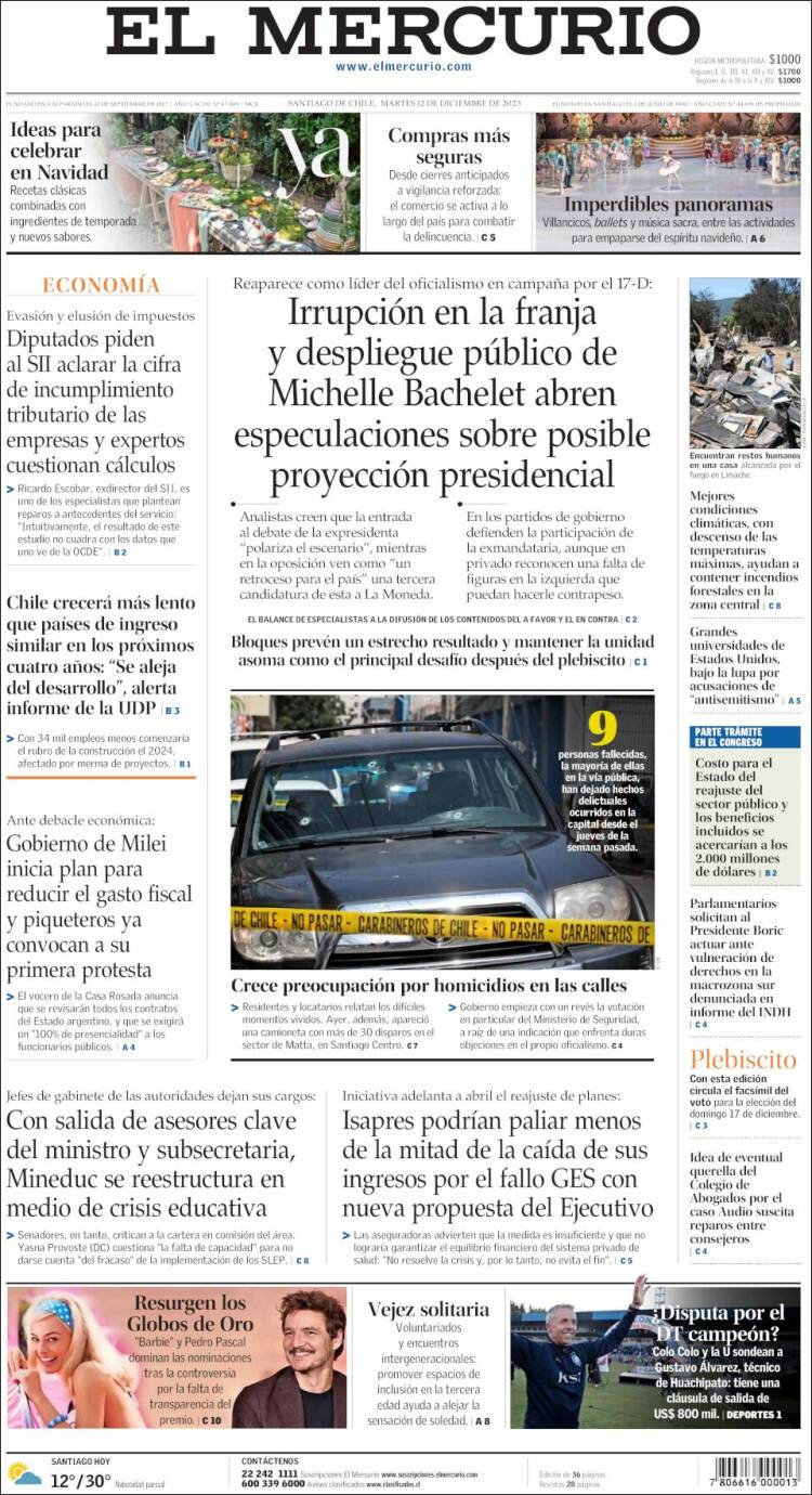 Portada de El Mercurio (Chile)