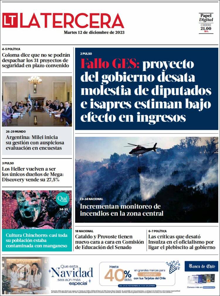 Portada de La Tercera (Chile)