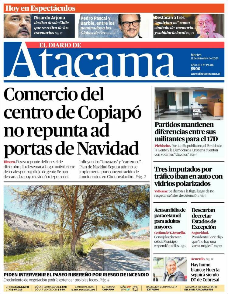 Portada de Diario de Atacama (Chile)