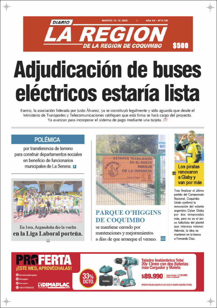 Portada de Diario La Región de Coquimbo (Chile)