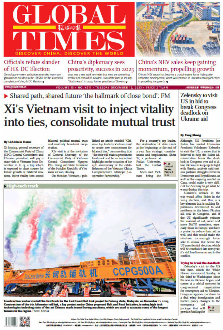 Portada de The Global Times (China)