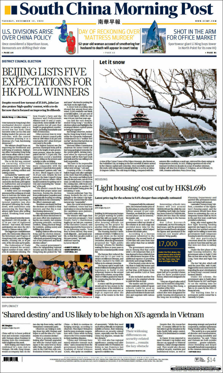 Portada de South China Morning Post (China)
