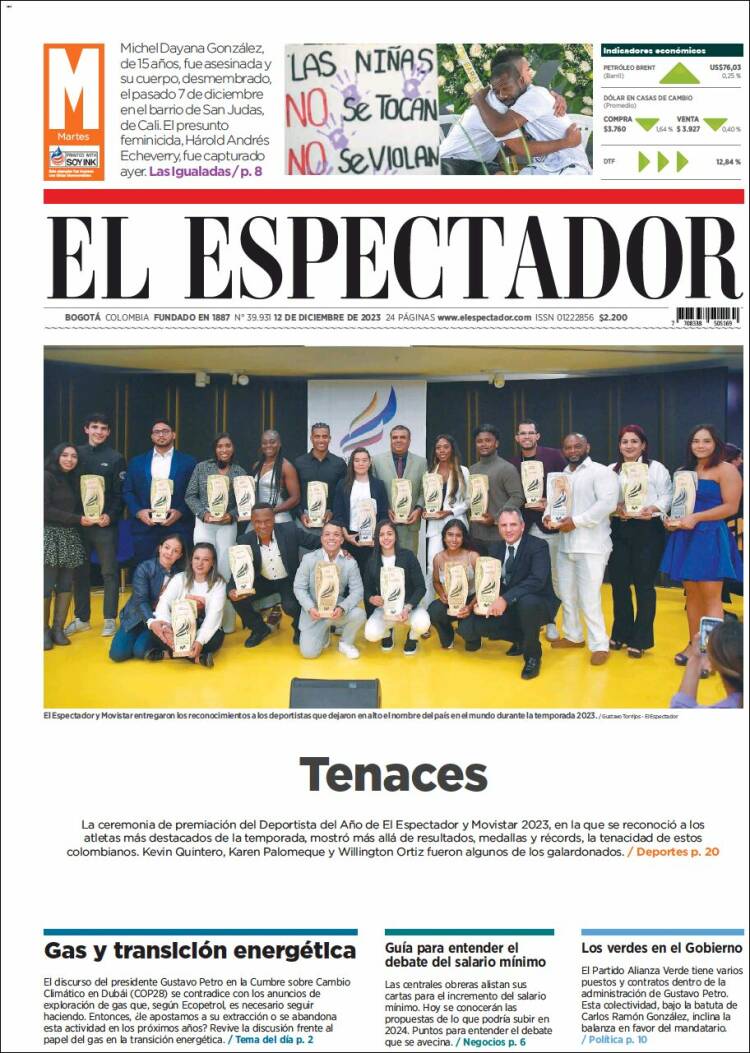 Portada de El Espectador (Colombia)