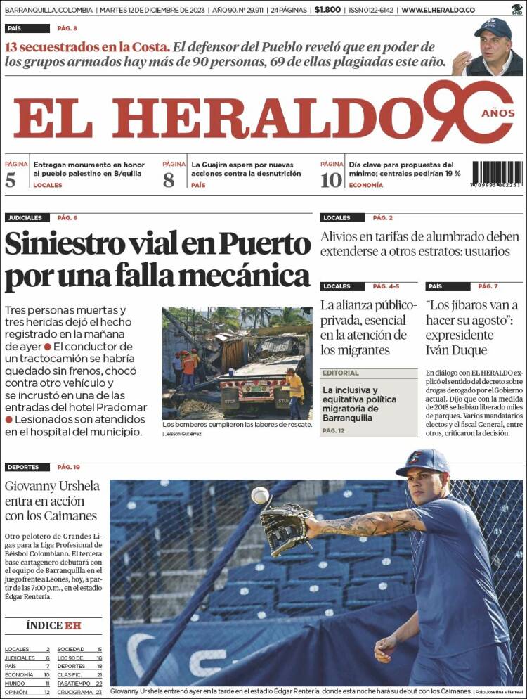 Portada de El Heraldo (Colombia)