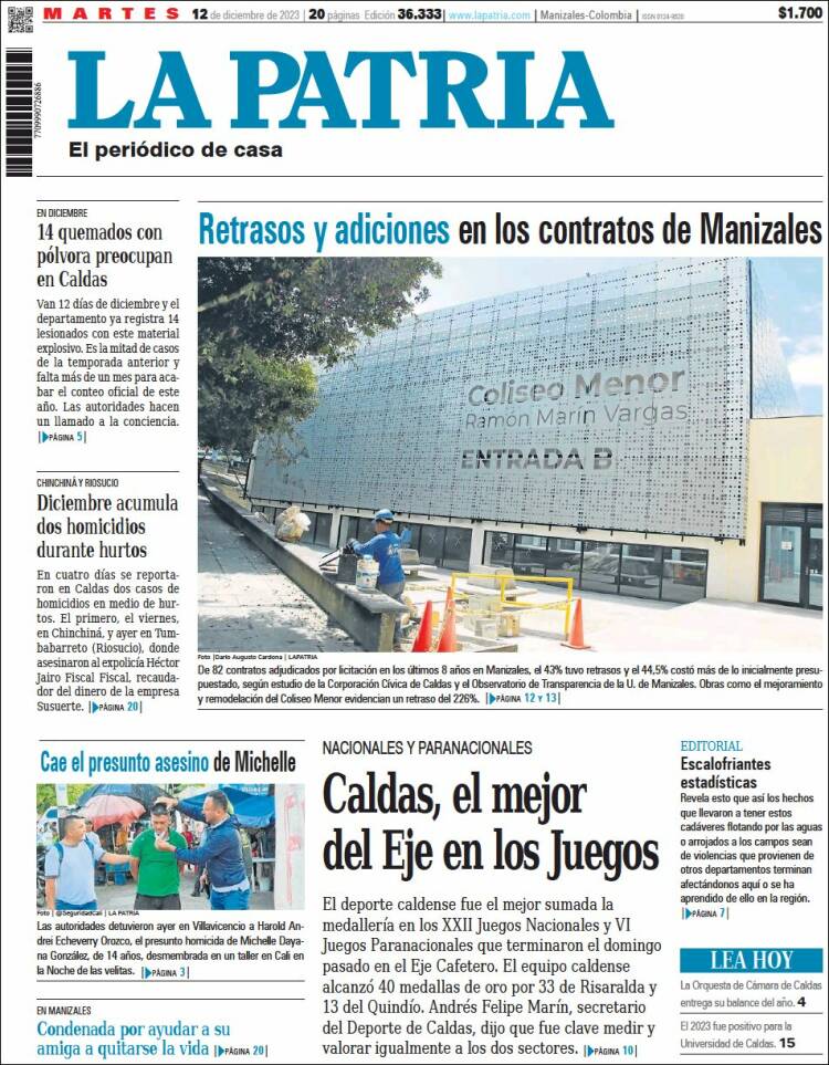 Portada de La Patria (Colombia)