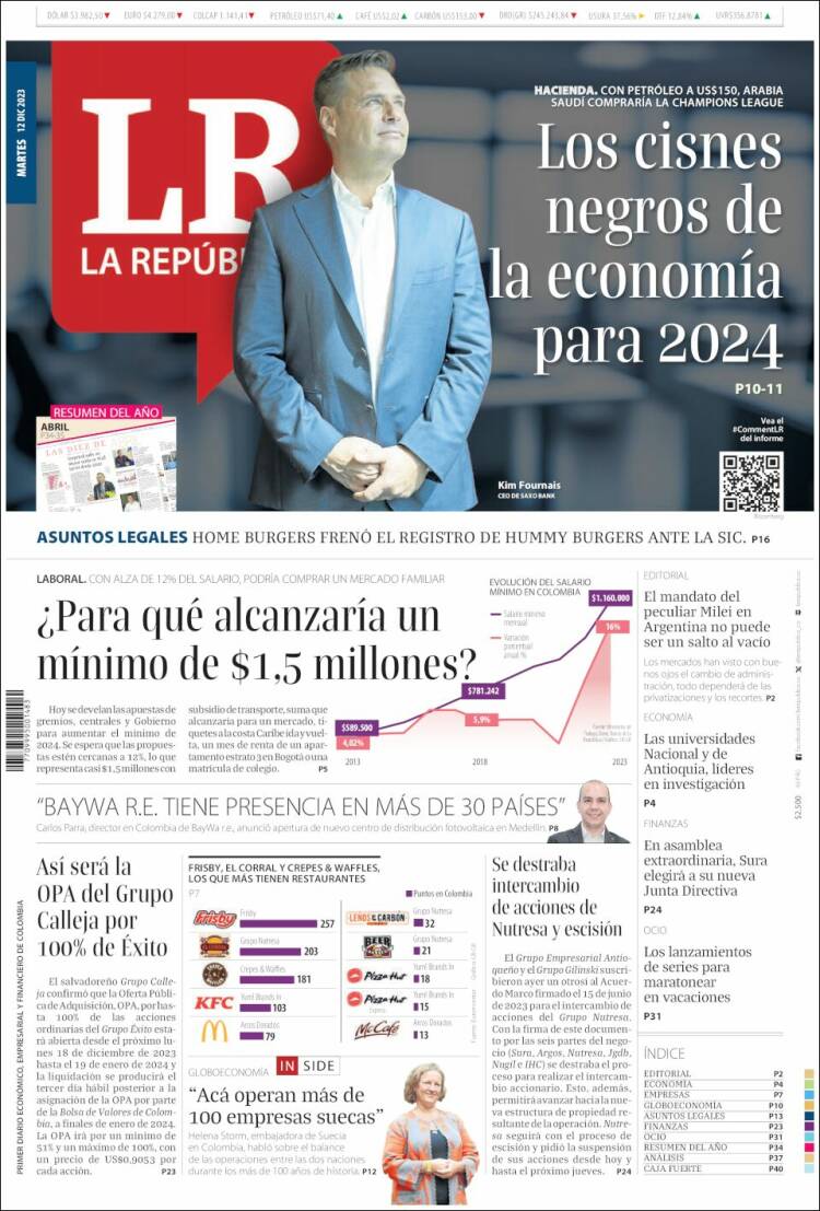 Portada de La Republica (Colombia)
