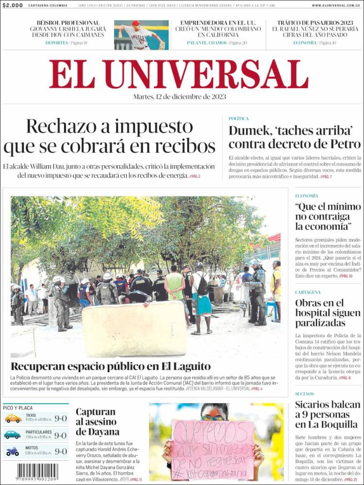 Portada de El Universal (Colombia)