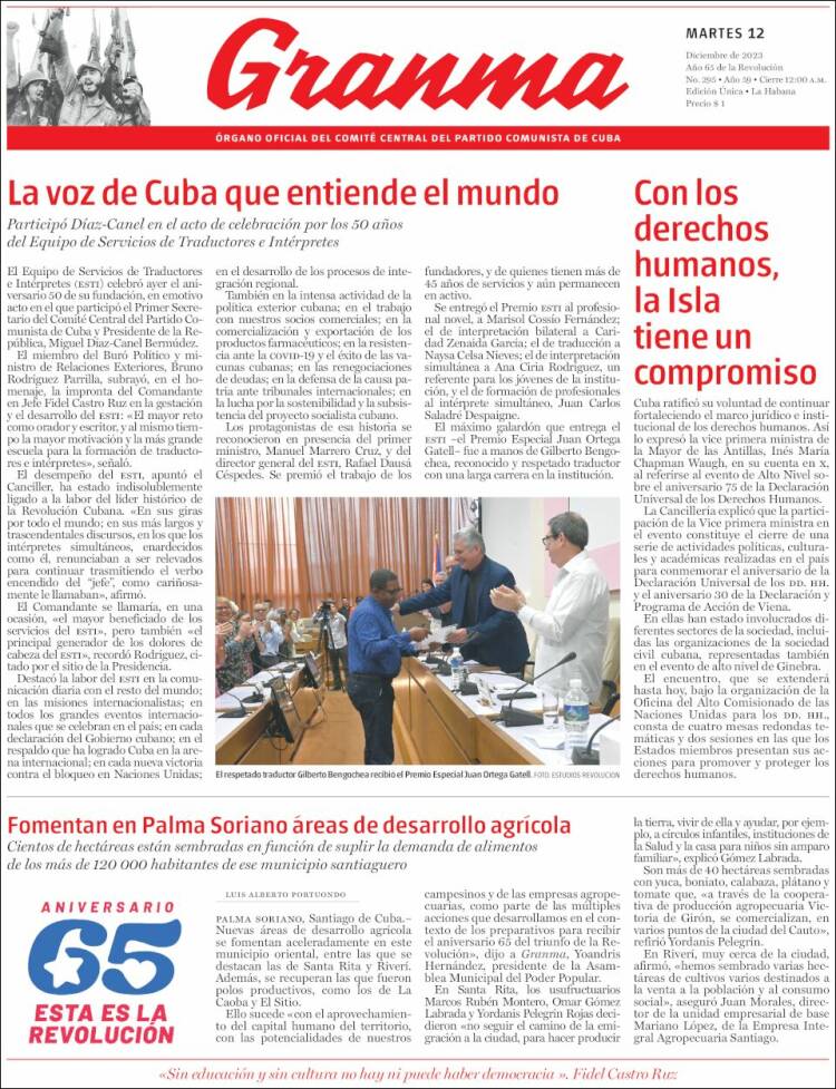 Portada de Granma (Cuba)