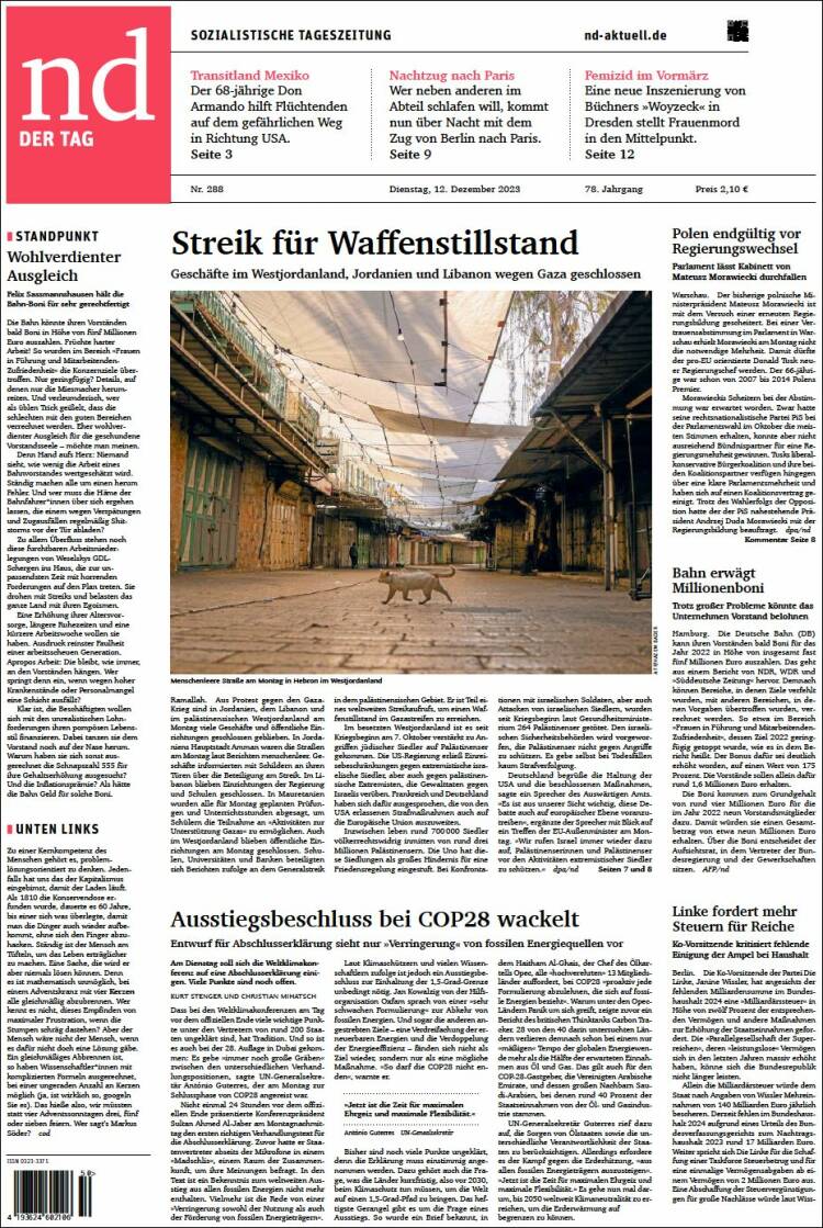 Portada de Neues Deutschland (Alemania)