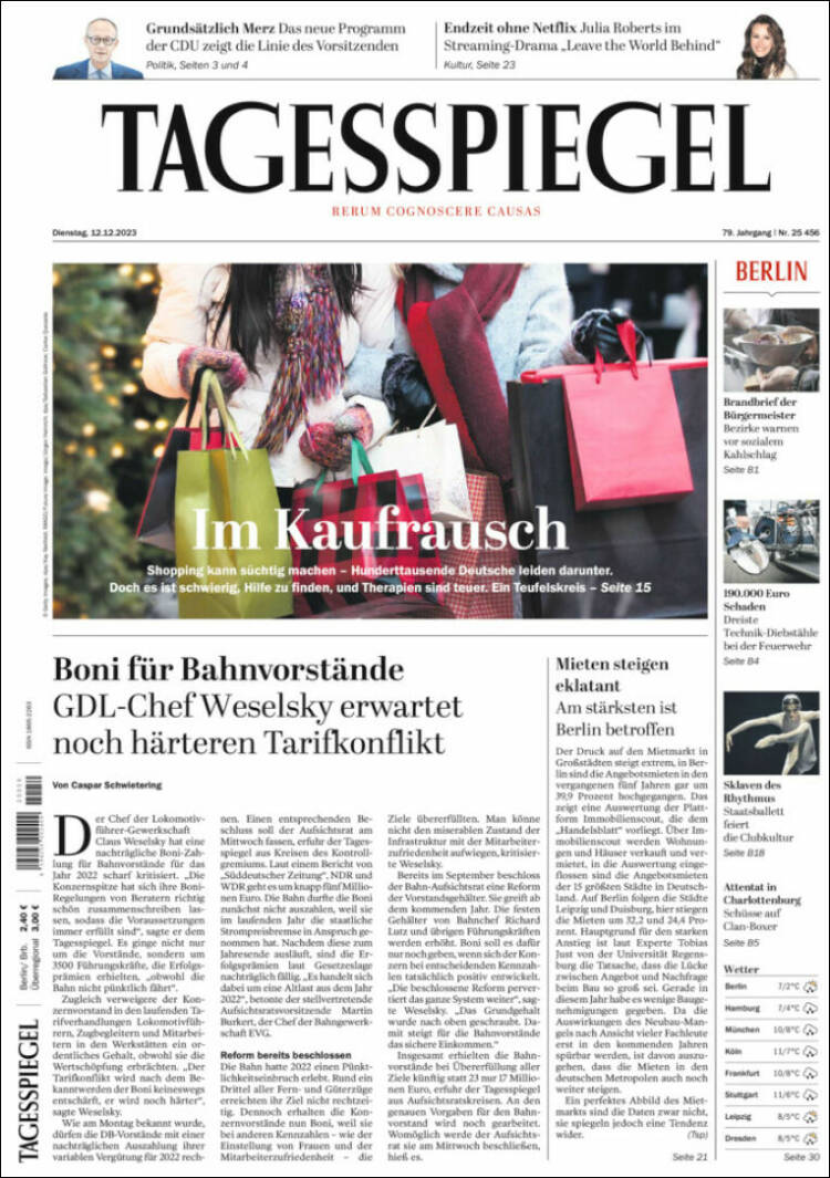 Portada de Der Tagesspiegel (Alemania)