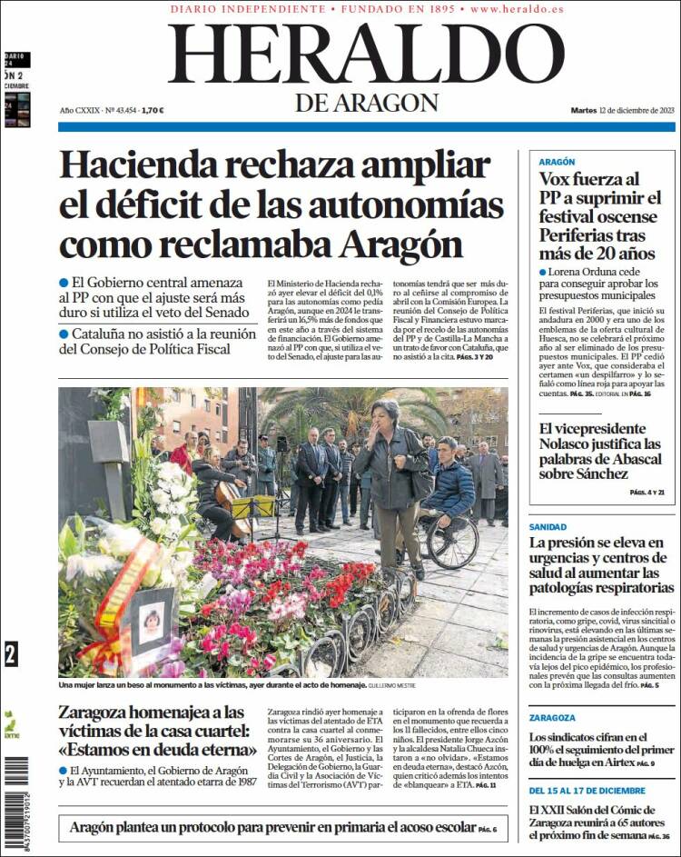 Portada de Heraldo de Aragón (Espa&ntilde;a)