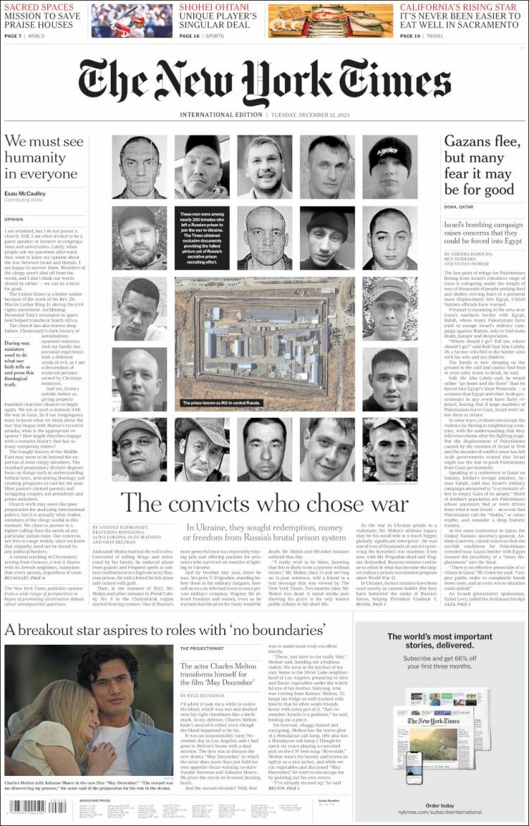 Portada de International New York Times (Europa)