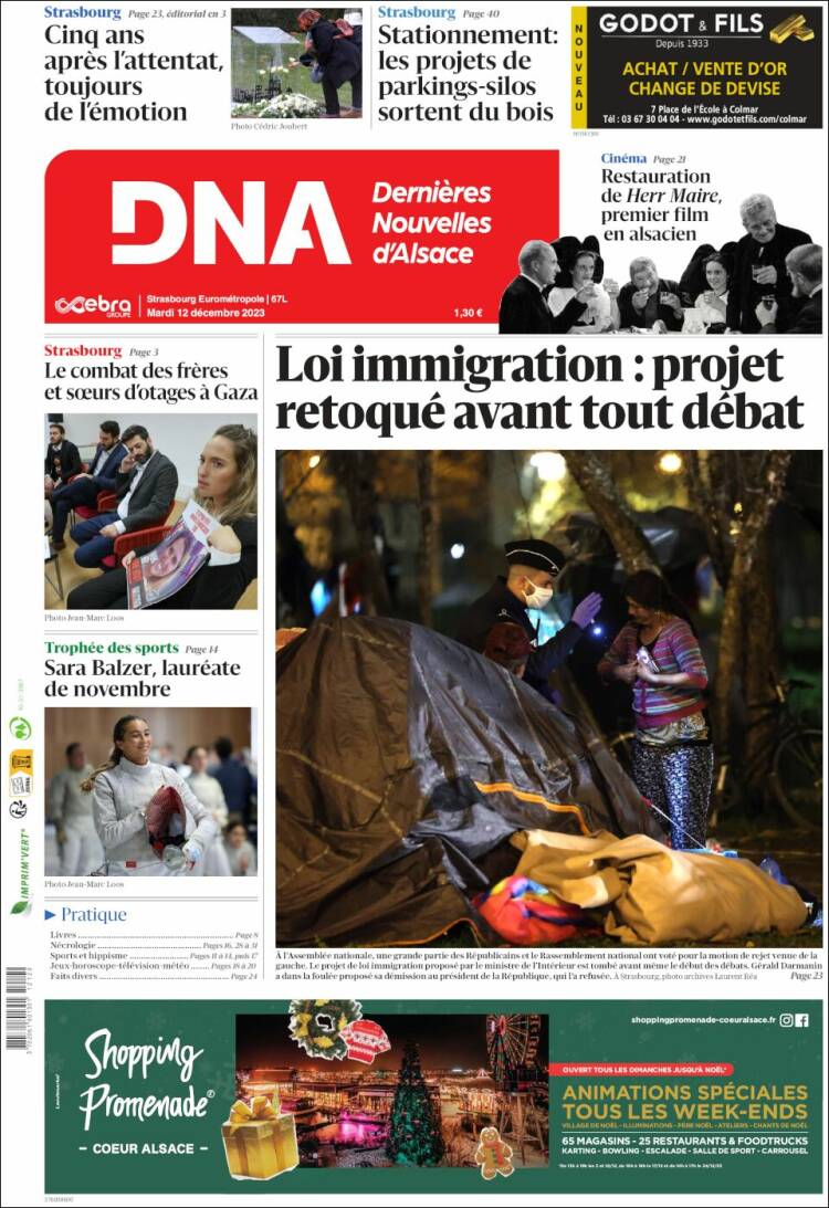 Portada de Les Dernières Nouvelles d'Alsace (Francia)