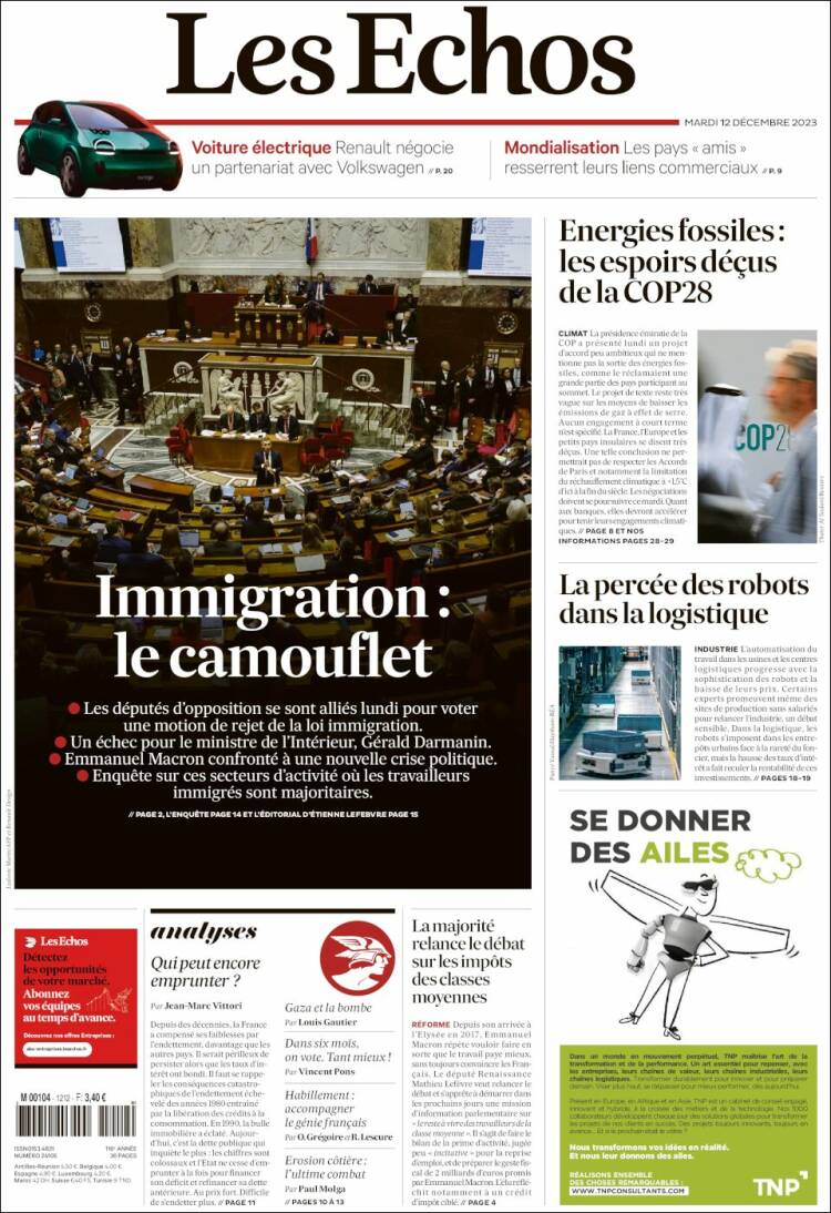 Portada de Les Echos (Francia)